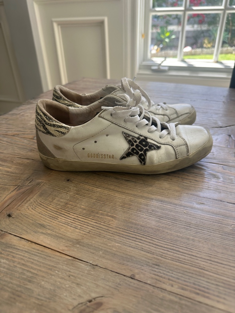 Golden Goose White Leather Sneakers with Leopard Star Detail and Gold Heel - Picture 12 of 12